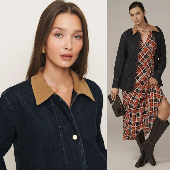 Reformation Archer Denim Jacket Ondine Dark Wash Collared Oversized Size S - Picture 11 of 11